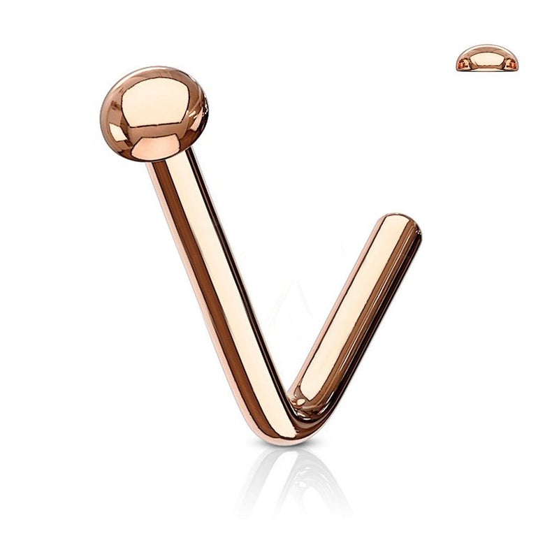 FIFTH CUE Flat Dome Disc End 316L Surgical Steel L Bend Stud Nose Ring (18GA - Rose Gold) - Image 1